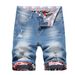 "Men's Distressed Denim Shorts – Vintage Washed Five-Pocket Streetwear With Mid Waist Comfort (Sizes 28-42, Blue/Black)"_mkmklike.com