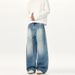 Deconstructed Curved Hem Jeans - Vintage Washed American Retro Banana Fit Men's Trousers With Asymmetrical Design_mkmklike.com