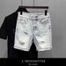 Men's Clothing Big Hole Five Point Pants Trendy Washed Light Blue Denim Shorts_mkmklike.com