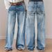 Women's Retro Mid-Waist Wide Leg Jeans Loose Fit Casual Long Pants Spring Fashion Trendy Cotton Solid Color_mkmklike.com