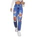 Women's Clothing Ripped Jeans Trendy Washed Ripped High Waist Straight Trousers_mkmklike.com