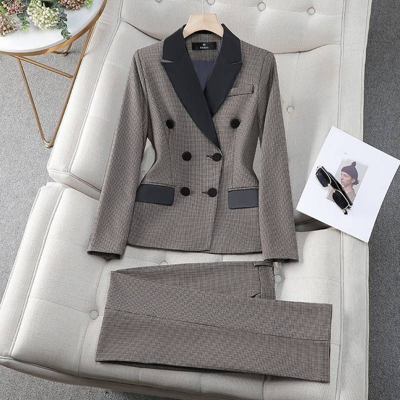 Women's Clothing houndstooth small suit jacket Women's Mid-length slim temperament suit jacket professional suit_mkmklike.com