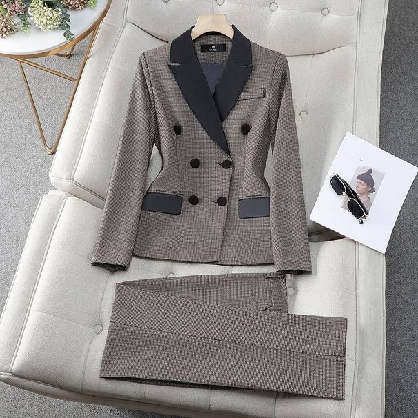 Women's Clothing houndstooth small suit jacket Women's Mid-length slim temperament suit jacket professional suit_mkmklike.com