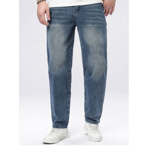 Men's Straight Leg Jeans Trendy Blue Comfortable Versatile All Seasons_mkmklike.com