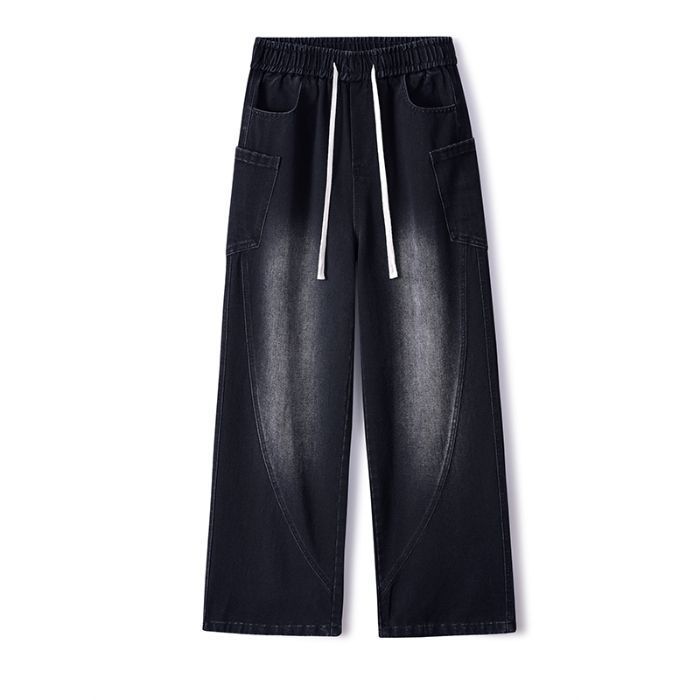 Splicing Workwear Jeans Men's Spring And Summer Loose Wide Leg Straight Leg Pants_mkmklike.com