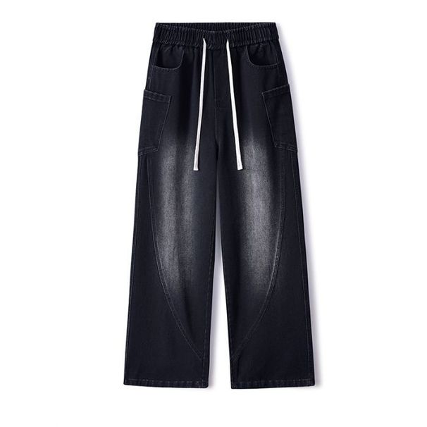 Splicing Workwear Jeans Men's Spring And Summer Loose Wide Leg Straight Leg Pants_mkmklike.com