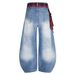 Spring And Autumn New Plaid Straps American Retro Scimitar Jeans Men And Women Loose Couple Versatile Casual Trousers Tide_mkmklike.com