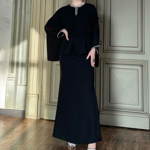 Women's Clothing Autumn New Round Neck Bat Sleeve Waist Slim Dress Suit for Women_mkmklike.com