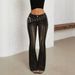 Mokosei Personalized Black Jeans For Women Patchwork Style Slightly Flared Legs Frayed Edges Trend Belt Eyelets_mkmklike.com