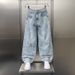 Unisex Distressed Denim Pants – Oversized Straight-Leg, Vintage Washed Blue Jeans With Splatter Paint Design_mkmklike.com