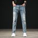Light Colored Slim Fit Jeans for Men High End Style Straight Leg Pants Thin Long Casual Wear for Spring Autumn Summer_mkmklike.com