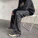 Men's High Street Retro Jeans – Relaxed Straight Leg Pants With Zip Fly & Split Hem For Urban Styling_mkmklike.com