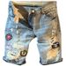Trendy Men's Summer Denim Shorts 5/4 Length Ripped Distressed Embroidered Patchwork Street Style_mkmklike.com