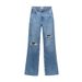Women's Clothing New Slim High Waist Straight Trousers Ripped Decorative Wide Leg Jeans_mkmklike.com