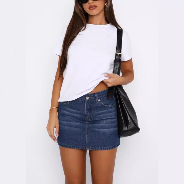 Retro Stretch Denim Mini Skirt For Women – High Waist Slim Fit Vintage Washed Denim Skirt (S-Xl, Dark Blue/Light Blue/White/Black)_mkmklike.com
