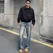 Men's American Retro Washed Straight Leg Jeans Loose Fit High Street Casual Pants Blue mid Waist Zipper Fly Slight Stretch_mkmklike.com