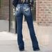 Women's Stretch Flared Jeans - Mid Rise Denim Pants With Hand-Distressed Details, Comfortable & Stylish For Casual & Office Wear_mkmklike.com