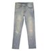 Men's Distressed Washed Jeans - Vintage Light Blue Ripped Slim Straight Denim Pants With Artistic Splatter & Stretch Comfort_mkmklike.com