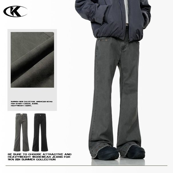 Men's Clothing Vintage Flared Jeans For Men & Women - High Street Clean Fit Denim Pants With Studded Details, Relaxed Wide Leg (Black)_mkmklike.com