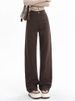 K American Retro Coffee Color Narrow Straight Leg Jeans For Women, New High Waisted Loose Fit Slimming Casual Wide Leg Pants_mkmklike.com