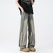 Men's High Street Retro Washed Distressed Tie Dye Jeans Loose Fit Slightly Flared Wide Leg Pants Vibe Denim_mkmklike.com