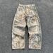2025 Summer Washed New Camouflage Pants Tree Branch Men's American Style Distressed Wide-Leg Loose Straight Jeans_mkmklike.com
