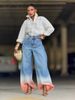 Women's Ombre Faded Denim Jeans - Stretch Comfort Fit High Waist Loose Straight Leg Pants (Blue, S-2XL)_mkmklike.com