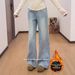Women's High-Waisted Flared Jeans With Rhinestone & Floral Embroidery – Cozy Fleece-Lined Winter Pants Stretchy Straight-Leg Denim (S-2xl, Light Wash)_mkmklike.com