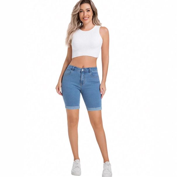 Fashionable Women's Stretch Mid-Rise Jeans Embroidered Rolled Hem Five Point Waist Casual Cotton Denim Spring/Autumn Summer_mkmklike.com