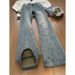 Men's Straight Leg Loose Trousers Buttonhole Embroidered Diagonal Cut American High Street Trendy And Versatile Flared Trousers_mkmklike.com