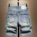 Men's Blue Paint-Splatter Distressed Denim Shorts | Loose Fit 5-Inch Inseam Casual Streetwear Shorts For Men_mkmklike.com