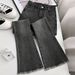 High-Waisted Flared Jeans For Women - Vintage 70s Retro Style, Stretchy Cotton, Petite-Friendly Length, Distressed Black/Blue/Gray Washes_mkmklike.com