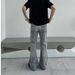 High Street Cleanfit Washed Denim Jeans Men's Straight Leg Loose Slightly Flared Long Pants Trendy Style Casual Wear_mkmklike.com
