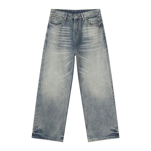 MTLCLOTHES Menswear | Vintage Washed Light Distressed Stylish Straight Wide Leg Jeans With Whiskers Versatile_mkmklike.com