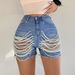 Women's High Waist Denim Shorts - Handmade Beaded Distressed Hot Pants For Summer_mkmklike.com