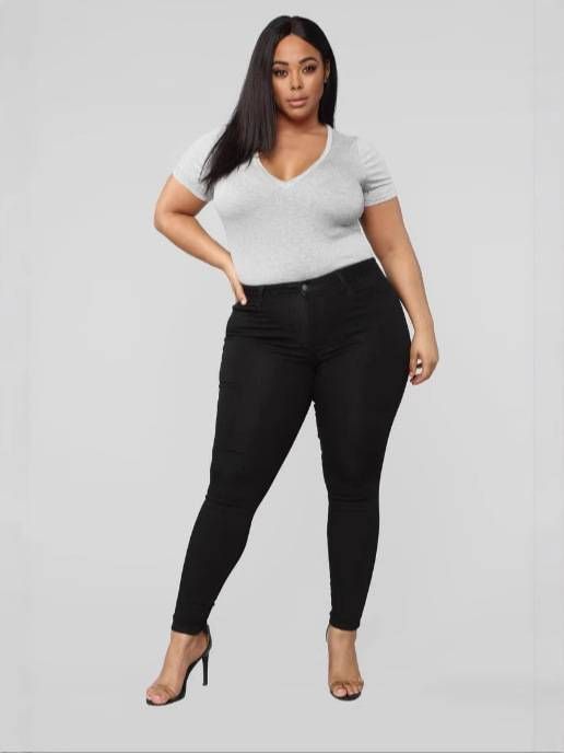 Stretchy High Waist Women's Jeans - Plus Size Skinny Denim Pants With Comfortable Mid-Rise Fit - Classic Blue & Black Washed Cotton Blend For Casual_mkmklike.com