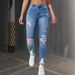 WISH Cross-Border Trade New Elastic Ripped Slim Fit Jeans Fashion Long Pants Women's Clothing_mkmklike.com