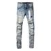 Men's Clothing New Retro Street Style Silk Label Denim High Quality Breathable Fitting Ripped Streets Styles Purple Jeans Ripped Men's Blue_mkmklike.com