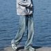 Men's Trendy Casual Wide Leg Jeans Splatter Paint Straight Loose Fit Washed Retro American High Street Style Long Pants_mkmklike.com