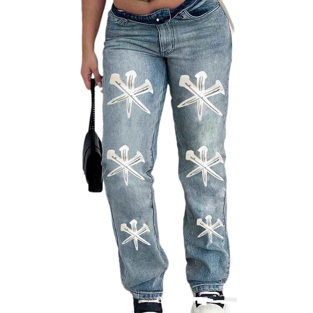 Women's Clothing Plus Size Printed Jeans_mkmklike.com