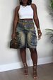 Spring/Summer Women's Clothing Ripped Straw Wash Work Pocket Jeans New Style Hot Item_mkmklike.com