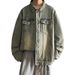 Spring Autumn Yellow Mud Denim For Men With American Design, Washed And Used Collar Work Jacket, Trendy Jacket_mkmklike.com