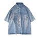 Northfold Summer Denim Short Sleeve Men Japanese Street Style Loose Student Trendy Brand BF Versatile Hip Hop Five-Sleeve Shirt_mkmklike.com