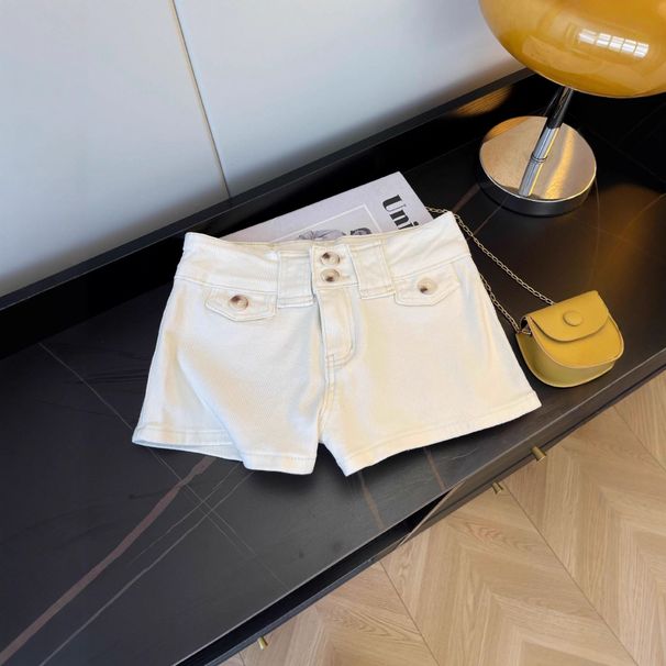 White High Waisted Skinny Denim Shorts for Women Sexy Slim Fit Stretchy Straight Leg Casual Spring/Summer Decorative Pocket_mkmklike.com