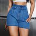 Women's Clothing New Fashion High-Waisted Flounce Hem Denim Shorts For Women – Retro & Versatile Summer Casual Shorts (Light Blue & Dark Blue)_mkmklike.com