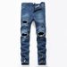 Men's Slim Fit Stretch Ripped Jeans White Distressed Denim Pants Zippered Ankle Streetwear Casual Style_mkmklike.com