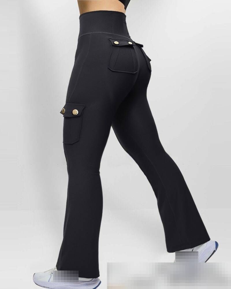 Women's High-Waisted Military Green Camouflage Print Cargo Yoga Leggings Tight Patch Pocket_mkmklike.com