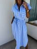 Women's Clothing sleeveless striped shirt dress lace up striped dress_mkmklike.com