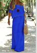 Women's Fashion casual solid color one-shoulder elastic waist short-sleeved long dress_mkmklike.com