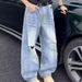 Unisex High Street Wide Leg Ripped Jeans Retro Trendy Loose Fitting Casual Floor Length Pants_mkmklike.com